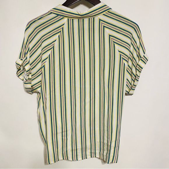 Code X Mode Womens Striped Short Sleeve Button Down Shirt Size L - Picture 3 of 5